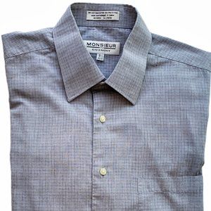 Vintage Men's Monsieur Givenchy Dress Shirt - Gray 15 1/2 - Plaid Pattern